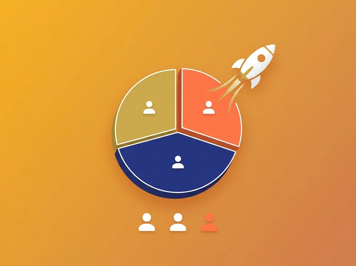 Startup equity calculator — pie chart with co-founders and rocket ship
